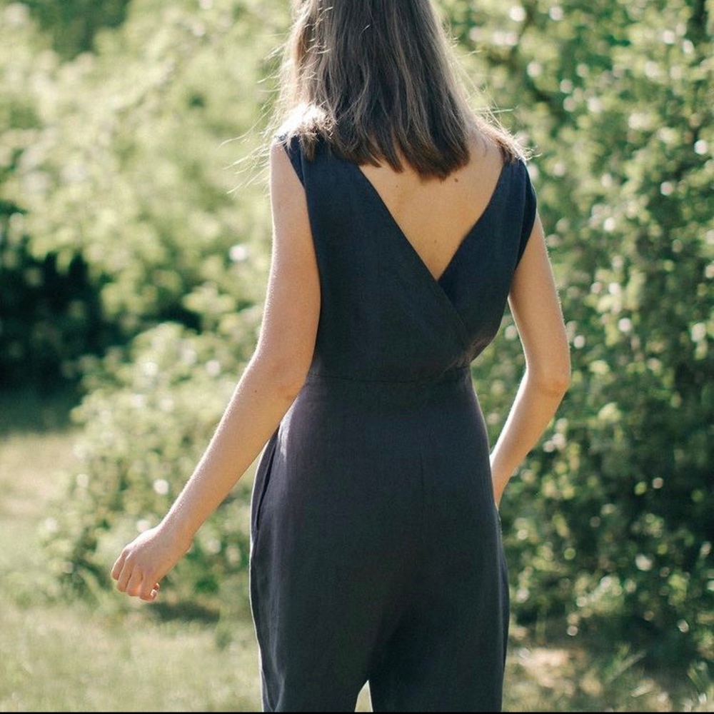 LinenFox Evelyn Black Linen Jumpsuit Handmade